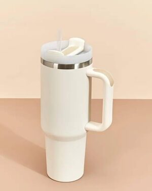 40 oz Tumbler with lid Handel and Straw 1200ML Cup Stainless Steel Vacuum Insulated Tumbler for Water, Iced Tea or Coffee 1.2L Office Gym Travelling,Gifts for Women Men (Creame)