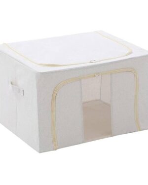 Foldable Steel Frame Clothes Organizer Storage Box for Wardrobe, Saree, Shirts, and Blankets (Blue Lines)