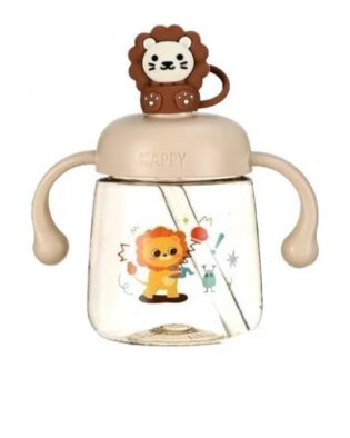 Baby Bite Resistant Soft Silicone Straw Sipper Cup with Handle, with Weighted Straw, Sippy Cup with Anti Spill Lock, BPA Free, 6m+, 300 ml