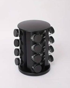 Black Rotating Spice Rack Organizer with Jars (12), Seasoning Organizer for Cabinet, Kitchen Spice Racks for Countertop Revolving Storage Stand for Herbs & Seasoning Namak Dani