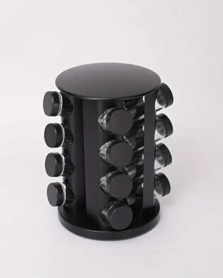 Black Rotating Spice Rack Organizer with Jars (12), Seasoning Organizer for Cabinet, Kitchen Spice Racks for Countertop Revolving Storage Stand for Herbs & Seasoning Namak Dani