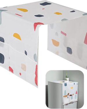 Fridge Cover for Top with 6 Utility Pockets Fridge Dust Cover Transparent Printing Waterproof Refrigerator Dust-Proof Cover with Storage Pockets Bags Multi-Purpose Top Covers