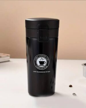 Coffee Travel Mug, Insulated Coffee Cup with Leakproof Lid, Vacuum Insulation Stainless Steel Reusable for Hot Cold Coffee, Water, and Tea, Thermal Mug with Non-Slip Protective Cover, 500ML (Black)