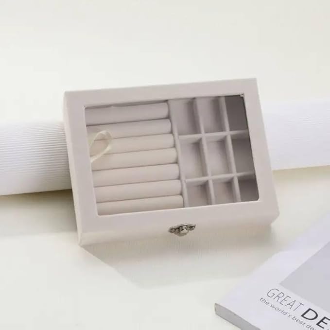 Velvet Glass Jewelry Ring Display Stand Storage Box Ring Earrings Jewelry Box Ring Holder Case (Grey)
