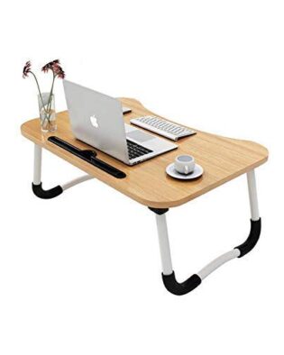Wood Standard Multi-Purpose Laptop Table with Dock Stand/Study/Bed Table/Foldable & Portable/Ergonomic & Rounded Edges/Non-Slip Legs/Engineered Lapdesk with Cup Holder Black (Brown)