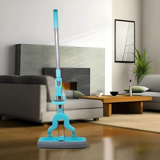 Sponge Mop with Stainless Steel Handle Wet & Dry Roller Mop for Floor and Bathroom Cleaning Absorbent PVA Sponge, Reusable Home Cleaner