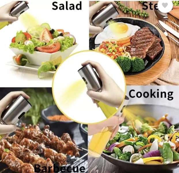 Oil Sprayer For Cooking 100ml Glass Sprayer Mister, Kitchen Gadgets Accessories For Air Fryer, Canola Spritzer, BBQ, Grilling, Salads Stainless Steel and Glass for Baking