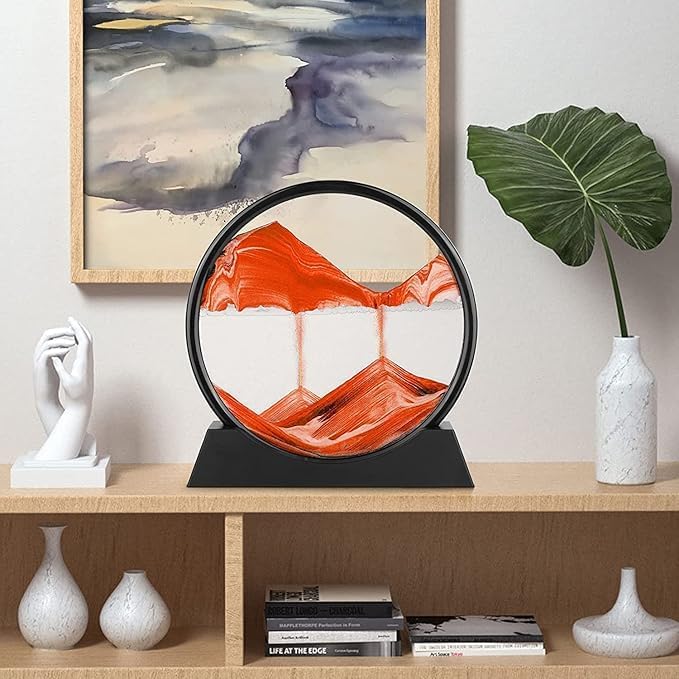 Moving Sand Art Picture Glass Liquid Painting 3D Natural Landscape showpieces for Home Decor Antique Gifts for Kids Office Desktop Decoration Desk Table Decorative Items (Orange)