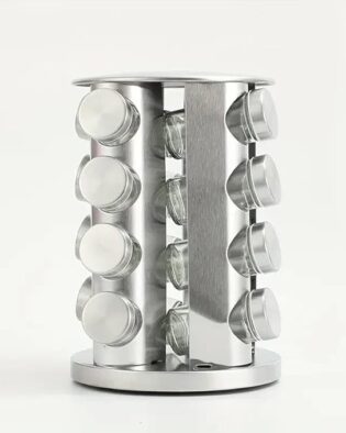 Revolving Spice Rack with 16 Jars | Stainless Steel Rotating Masala Tower | Spice Jar Organizer for Kitchen | Tabletop Namak Dani Rack | Storage Stand for Herbs & Seasoning (16Jars)