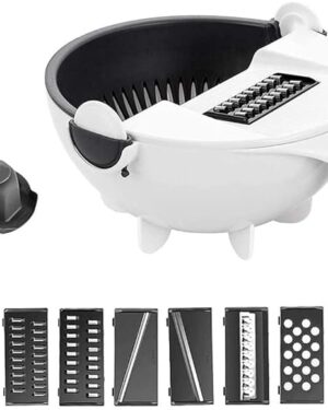 9 in 1 Vegetable Cutter with Rotatable Drain Basket and Slicer, Multi-Functional, Veggie-Fruit Shredder, Grater and Slicer,Large Capacity Vegetables Chopper, Kitchen Tool, Basket Strainer for Kitchen