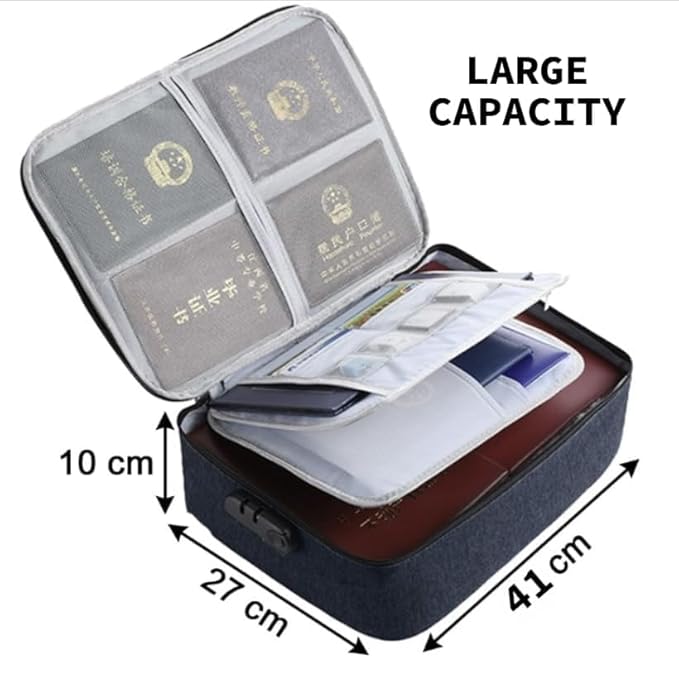 External Hard Disk Case, Waterproof Double Layer Hard Disk Cover Case, Organizer Bag, Document Organiser Case with Lock, Passport Holder, Multi-Compartment Storage for Files and Cards