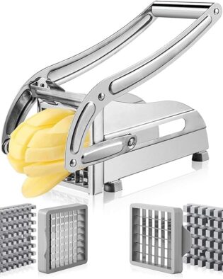 Stainless Steel Potato Chipper with 2 Blades/Potato Chips Strip Cutting Cutter Machine Maker Slicer Chopper Dicer Salad Vegetable French Fries Cutter for Kitchen Snack Finger