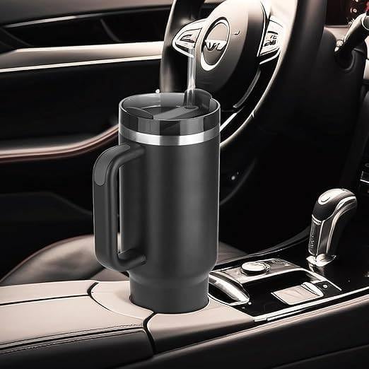 Tumbler with lid and Straw 1200ML Cup Stainless Steel Vacuum Insulated Tumbler for Water, Iced Tea or Coffee 1.2L Office Gym Travelling (Black)