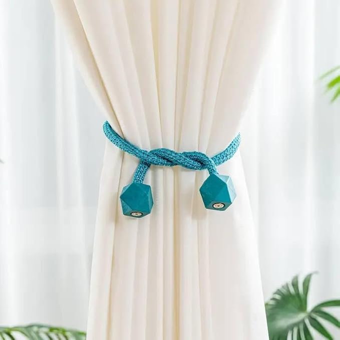 Magnetic Curtain Tiebacks, Binding Weaving Curtain Holder Clips Rope Holder Buckles Curtain tie Backs for Home Bedroom Office Decoration,  (Blue)