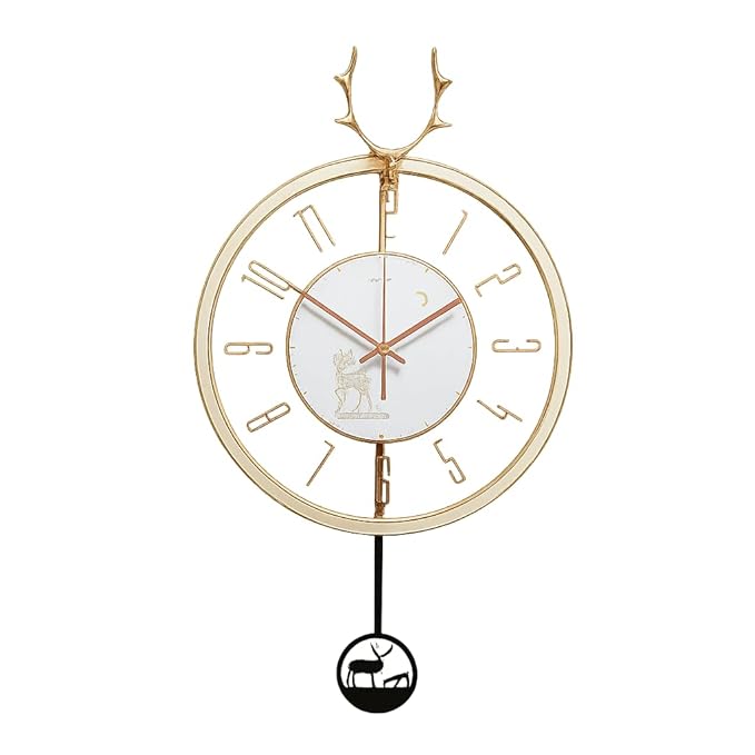 Stylish Latest Decorative Home Decor Designer Reindeer Pendulum Wall Clock lolak Big Wall Clock for Living Room Bedroom Home Wall Decoration Gift (Green)