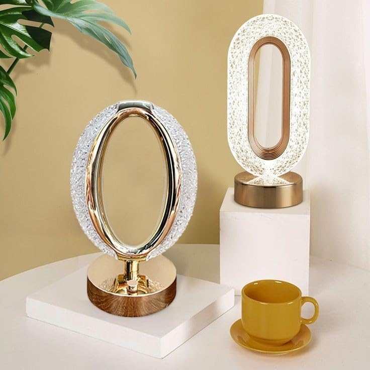 Crystal Diamond Table Lamp, Touch Control, 3 Way Dimmable, USB Rechargeable, Night Stand Light for Bedroom, Living Room 3-Modes LED Light (Oval Shape) Decorative Desk Lamp Gift