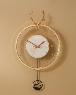 Stylish Latest Decorative Home Decor Designer Reindeer Pendulum Wall Clock lolak Big Wall Clock for Living Room Bedroom Home Wall Decoration Gift (White)