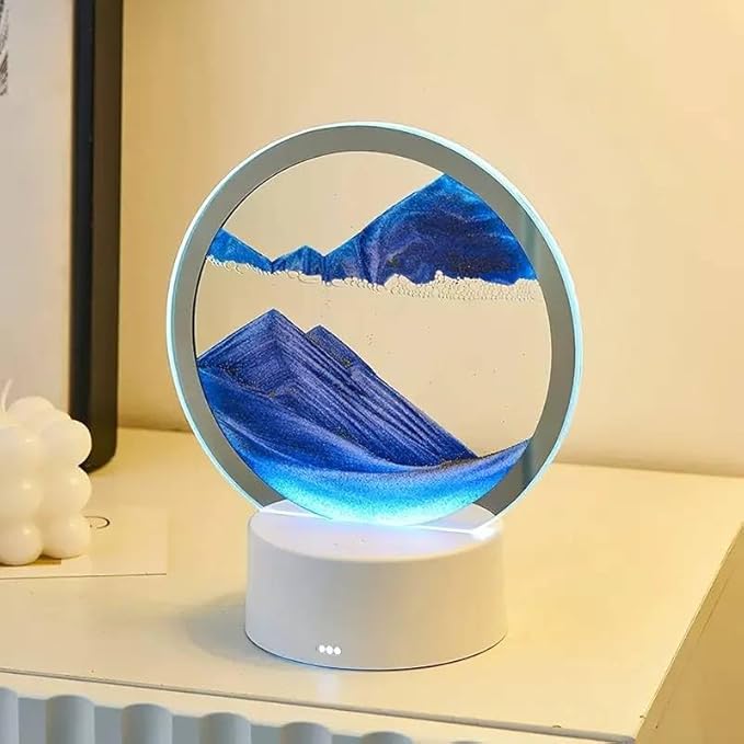 Moving Sand Art Picture Glass Liquid Painting 3D Natural Landscape showpieces for Home Decor Antique Gifts for Kids Office Desktop Decoration Desk Table Decorative Items (Blue)