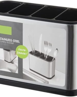 Stainless Steel Cutlery Bucket, Kitchen Cutlery Holder with 4 Compartments, Drainable and Detachable Utensil Organizer, Spoon Holder for Kitchen, Storage Rack