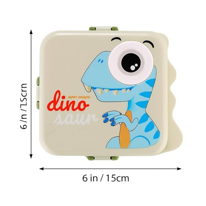 Dinosaur Kids Lunch Box with Stainless Steel Inner Liner, Multiple Compartments, Lock Buckle, Sauce Box & Spoon Leakproof & BPA-Free Tiffin Box for School Boys & Girls Durable Lunchbox