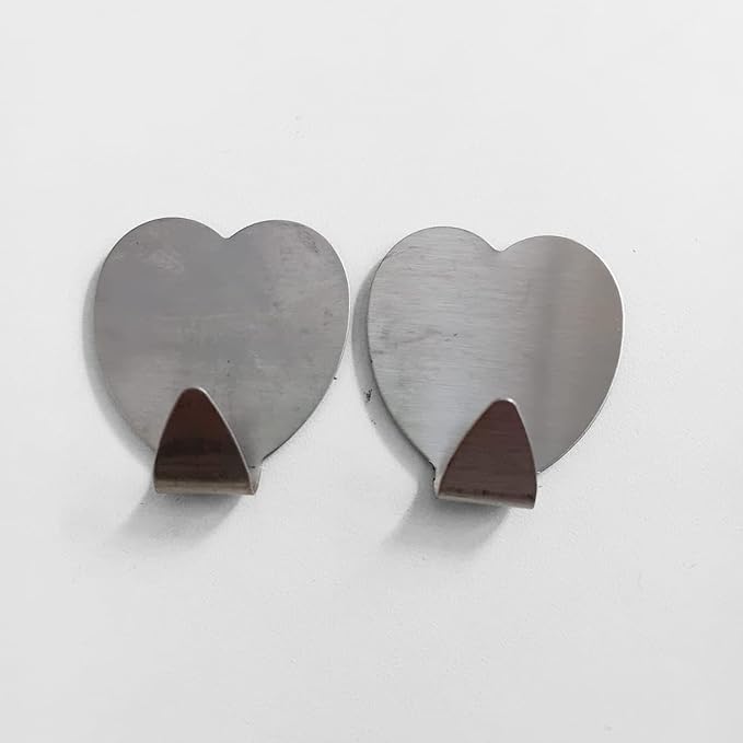 PVC Heavy Duty Self Adhesive PVC Wall Hooks Bathroom and Kitchen Hanging Racks Magic Sticker, Tissue Towel and Shelf Rack Hanging Adhesive Sticker (Heart) 12 Pcs