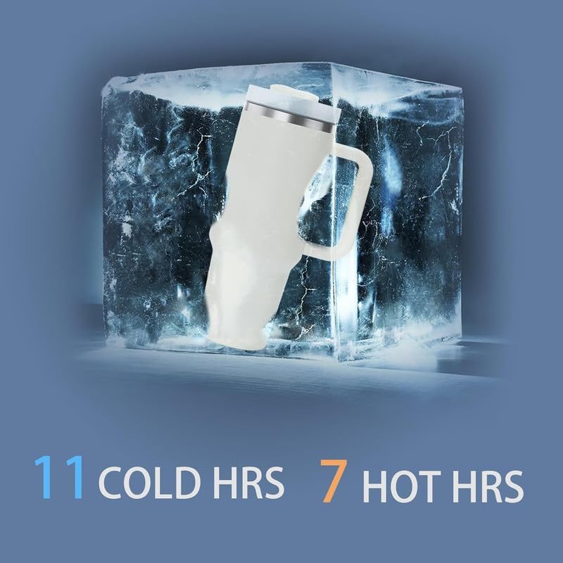 40 oz Tumbler with lid Handel and Straw 1200ML Cup Stainless Steel Vacuum Insulated Tumbler for Water, Iced Tea or Coffee 1.2L Office Gym Travelling,Gifts for Women Men (Creame)