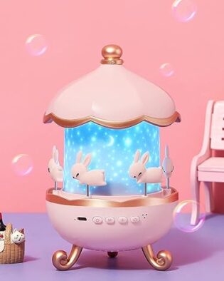 Bunny Night Light Projector LED Lamp with 6 Films Shades Rotating Cabin Projector Lamp Star Projector for Kids Baby Sound Machine for Room Rechargeable Rabbit Nursery Light for Kids