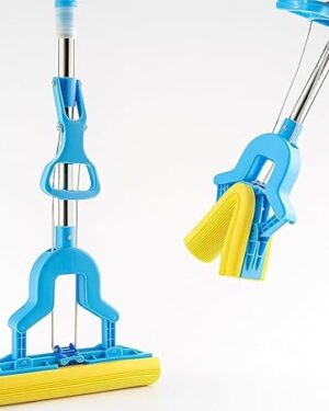 Sponge Mop with Stainless Steel Handle Wet & Dry Roller Mop for Floor and Bathroom Cleaning Absorbent PVA Sponge, Reusable Home Cleaner
