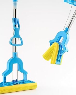 Sponge Mop with Stainless Steel Handle Wet & Dry Roller Mop for Floor and Bathroom Cleaning Absorbent PVA Sponge, Reusable Home Cleaner