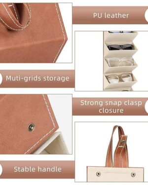 Sunglasses Organizer with 5 Slots, Travel Glasses Case Storage Portable Sunglasses Storage Case Bag Foldable Eyeglasses Holder Box, Eyewear Display Containers for Men & Women