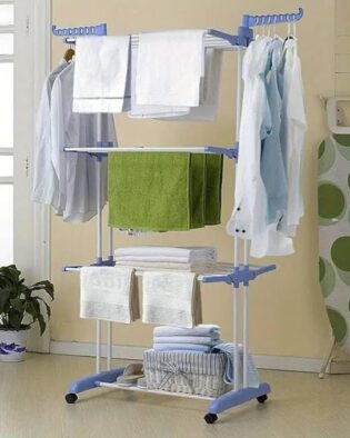 Foldable Cloth Drying Stand Stainless Steel – 3 Tier Heavy-Duty Clothes Dryer for Balcony, Indoor & Outdoor Use | with Wheels & Hanger Slots Easy to Assembel and Foldable Wings