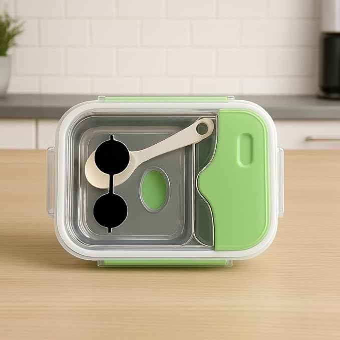 Super Kids Lunch Box – BPA-Free, Stainless Steel Insulated Compartments with Tray & Container, Leak-Resistant Tiffin for School with Spoon