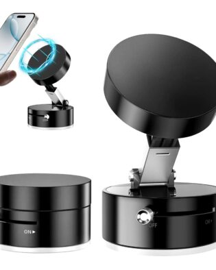 Magnetic Car Mobile Holder for Dashboard Vacuum Suction Phone Holder Mount Hand Free Magnetic Cell Phone Stand with Strong Grip Shockproof Suction Cup Mount for Car Gym Office Table - Black