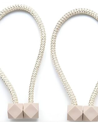Magnetic Curtain Tiebacks, Binding Weaving Curtain Holder Clips Rope Holder Buckles Curtain tie Backs for Home Bedroom Office Decoration, (Light Cream)