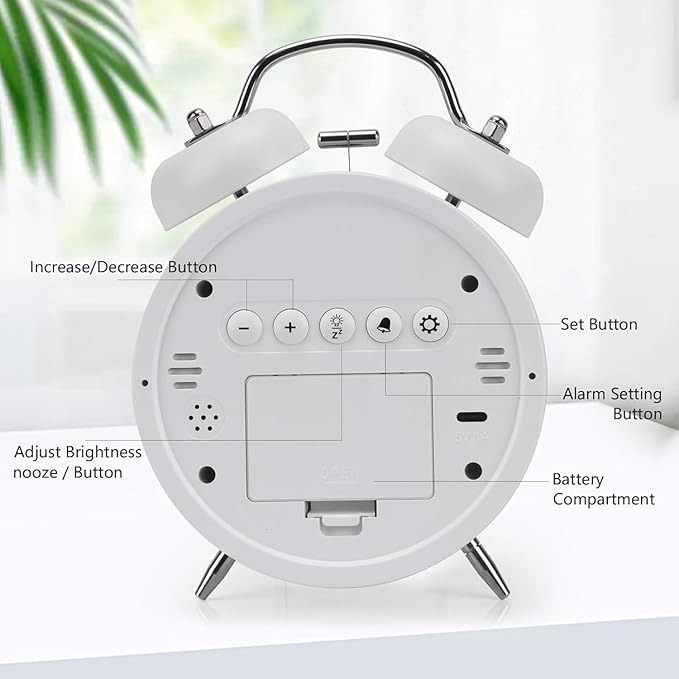 LED Alarm Clock, [Newest Version] Digital Round Clock with Voice and Touch Activated, Separate Alarm, Snooze, Week, 4 Adjustable Brightness, USB/Battery Powered, Desk Clocks (White)