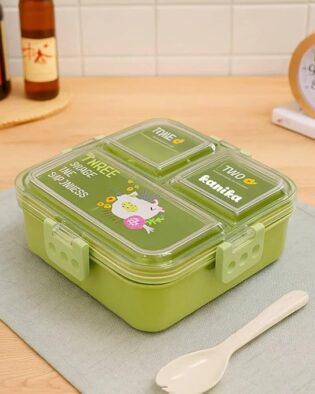 Lunch Box for Adults - Lunch Box for Kids - with Spoon & Fork - Lunch Box with 3 Compartment - Durable Perfect Size for On-The-Go Meal, BPA-Free(3 Compartment) (Green)