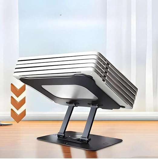 Tabletop Laptop Stand 360 Degree Rotating Adjustable Foldable Portable Laptop Universal Holder for Notebook, Mac Book, Laptops - Silver (Black)