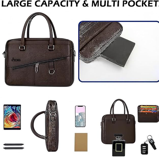 Leather briefcases Laptop Messenger Bags for Men and Women Best Office School College Satchel Bag (MESSENGER-BAG-PRO) Shoulder Bags Business Bag Crossbody with Adjustable Shoulder Strap (Dark brown)