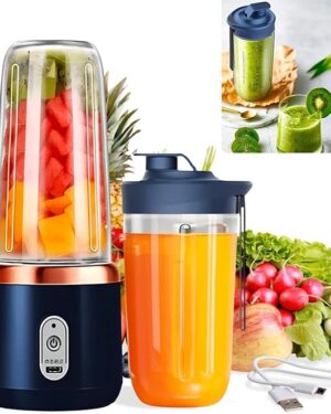 Portable Blender Electric Juicers Fruit Mixers USB Rechargeable Smoothie Maker Mini Personal Juicer Bottle Mixer Shaker with 6 Blades 3Gears With 1500 Mah Rechargeable Battery-Smoothie Blender(Blue)