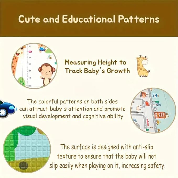 Double Sided Water Proof Baby Floor Mat, Multicolor, Reversible Floor mats for Kids, Baby mats for Floor, Crawling Toddlers, Cushioned Playmat with Educational Prints