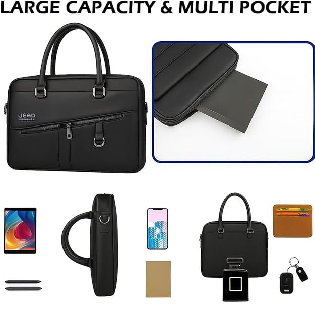 Leather briefcases Laptop Messenger Bags for Men and Women Best Office School College Satchel Bag (MESSENGER-BAG-PRO) Shoulder Bags Business Bag Crossbody with Adjustable Shoulder Strap(Black)