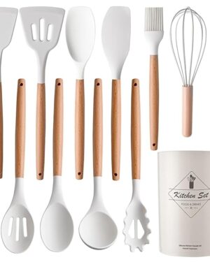 Silicone Kitchen Spatula and Utensils Spoon Set 12-Piece Silicone Kitchen Cooking Utensils Set, Non-Stick Utensils Set Heat Resistant Easy Clean, BPA Free Tools (White)
