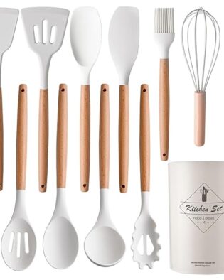 Silicone Kitchen Spatula and Utensils Spoon Set 12-Piece Silicone Kitchen Cooking Utensils Set, Non-Stick Utensils Set Heat Resistant Easy Clean, BPA Free Tools (White)