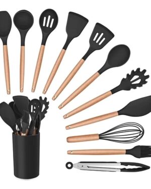 Silicone Kitchen Spatula and Utensils Spoon Set 12-Piece Silicone Kitchen Cooking Utensils Set, Non-Stick Utensils Set Heat Resistant Easy Clean, BPA Free Tools (Black)