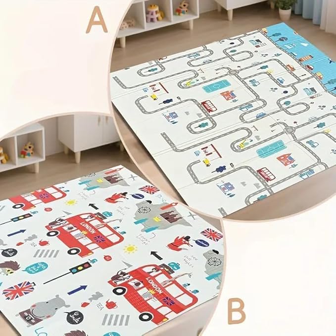 Double Sided Water Proof Baby Floor Mat, Multicolor, Reversible Floor mats for Kids, Baby mats for Floor, Crawling Toddlers, Cushioned Playmat with Educational Prints