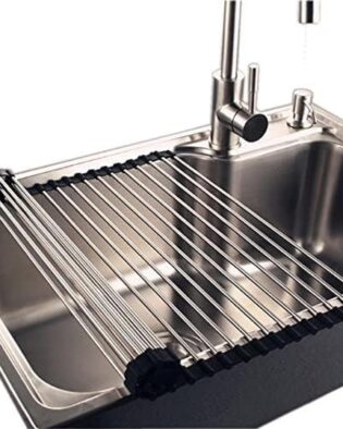 Roll Up Foldable Over The Sink Multipurpose Dish Drying Drainer| Stainless Steel Sink Folding Vegetable Fruit and Dish Drying Drain Rack, Adjustable Rack for Washing Dishes (Standard Size)