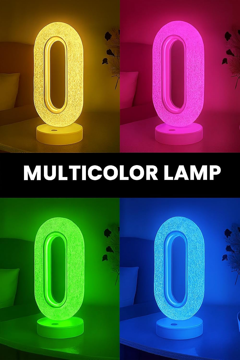 Crystal Diamond Table Lamp, Touch Control, 3 Way Dimmable, USB Rechargeable, Night Stand Light for Bedroom, Living Room 3-Modes LED Light (Tall Oval Shape) Decorative Desk Lamp Gift