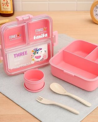 Lunch Box for Adults - Lunch Box for Kids - with Spoon & Fork - Lunch Box with 3 Compartment - Durable Perfect Size for On-The-Go Meal, BPA-Free(3 Compartment) (Pink)