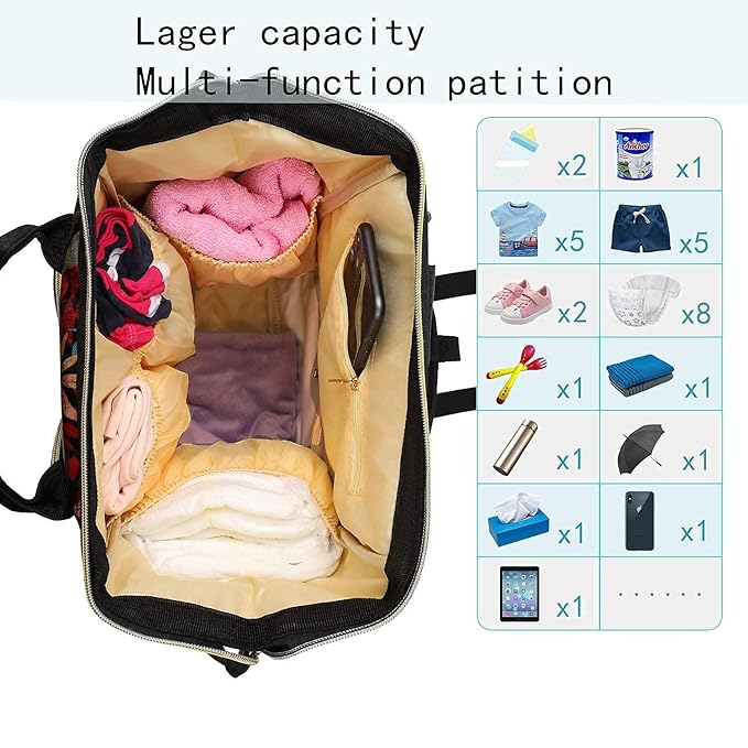 Multifunctional Waterproof Diaper Bag for Mothers for Travel, Mother Travel Bag, Waterproof Material, Large storage capacity Printed Leaf Design
