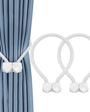 Magnetic Curtain Tiebacks, Binding Weaving Curtain Holder Clips Rope Holder Buckles Curtain tie Backs for Home Bedroom Office Decoration,  (Cream)